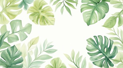 Vibrant watercolor monstera leaves interlaced into an organic, flowing pattern of lush green tones, creating a modern jungle background.