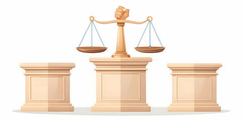 Flat Podium with Raised Fist & Scales of Justice: Symbolizing Activism & Fairness for Human Rights Day - Editable Vector Illustration with Copy Space