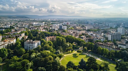 Fototapeta premium Aerial panoramic view of Pau, France showcasing the cityscape and surrounding greenery. 