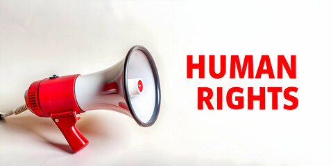 Flat Isolated Megaphone Icon with 'Human Rights' Text for Infographics | Vector Design Symbolizing Advocacy & Activism for Human Rights Day