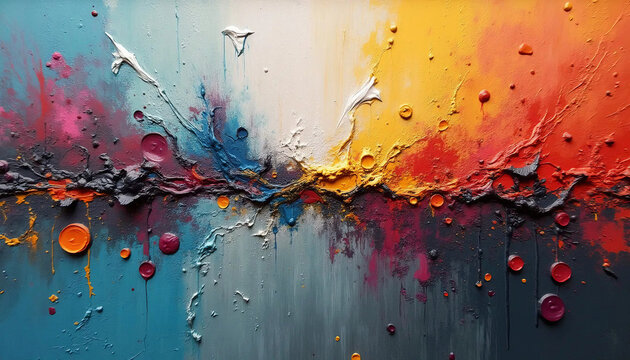 Pintura abstrata vibrante e din&acirc;mica. composi&ccedil;&atilde;o &eacute; rica em detalhes, com camadas de tinta que criam profundidade e movimento. Para temas de arte contempor&acirc;nea, express&atilde;o criativa e design moderno.