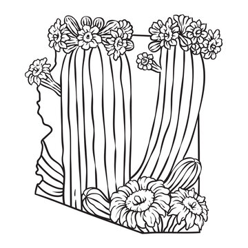 Arizona state flower, lineart vector illustration of saguaro cactus blossom, fits Arizona state map frame, cool for stickers, coloring books, t-shirts, etc.