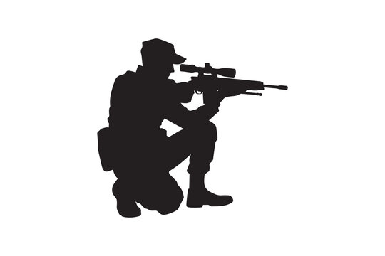 black silhouette soldier aiming rifle clip art preview