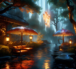 Fairytale beautiful forest atmospheric setting.generative ai