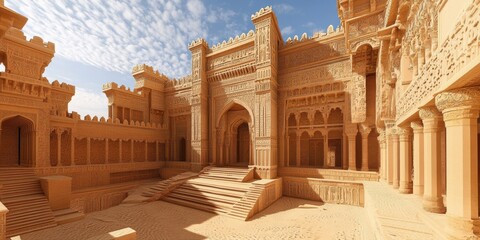 desert palace with intricate carvings 