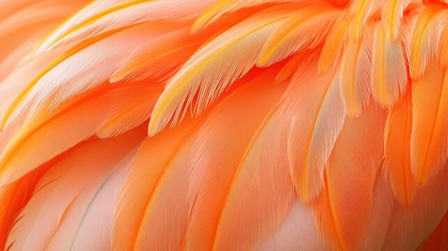 Flamingo Feathers. Closeup of Vibrant Orange Bird Feathers in Peach Tones - Powered by Adobe