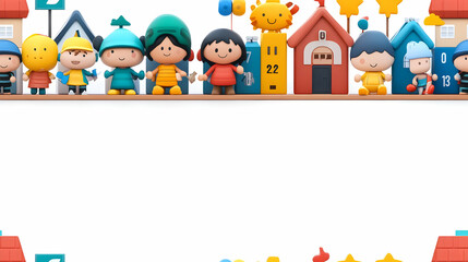 Obraz premium 3D Cartoon Characters for 2025 Calendar Design: Seamless Background Featuring Fun and Engaging Monthly Icons on Isolated White