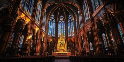 Gothic church with stained glass windows