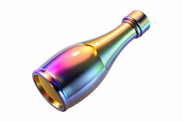 3D Holographic Champagne Bottle Cork Icon: Sleek Futuristic Design with Mesmerizing Details on White Background � Medium Shot with Copy Space