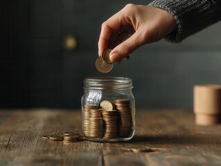 Woman pouring coins from a glass pitcher, symbolizing liquid assets, funds management, fluid savings