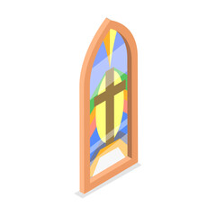 3D Isometric Flat  Set of Church Stained Arched Windows. Item 1