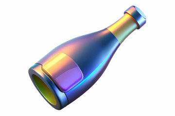 Flat Holographic Champagne Bottle Neck in Close-Up: Futuristic Design & Mesmerizing Details on White Background for Business Concepts