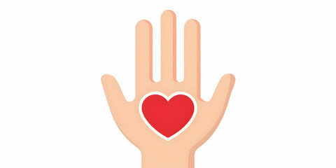 Obraz premium Flat Isolated Raised Hand with Heart Symbolizing Compassion for Human Rights Day | Minimalist Vector Design for Infographics