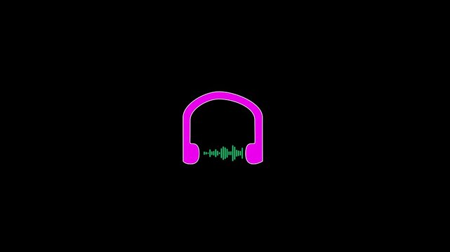 Technology wireless headphones isolated on black background. headphones icon animation. Helpline chat logotype pictogram animation.
