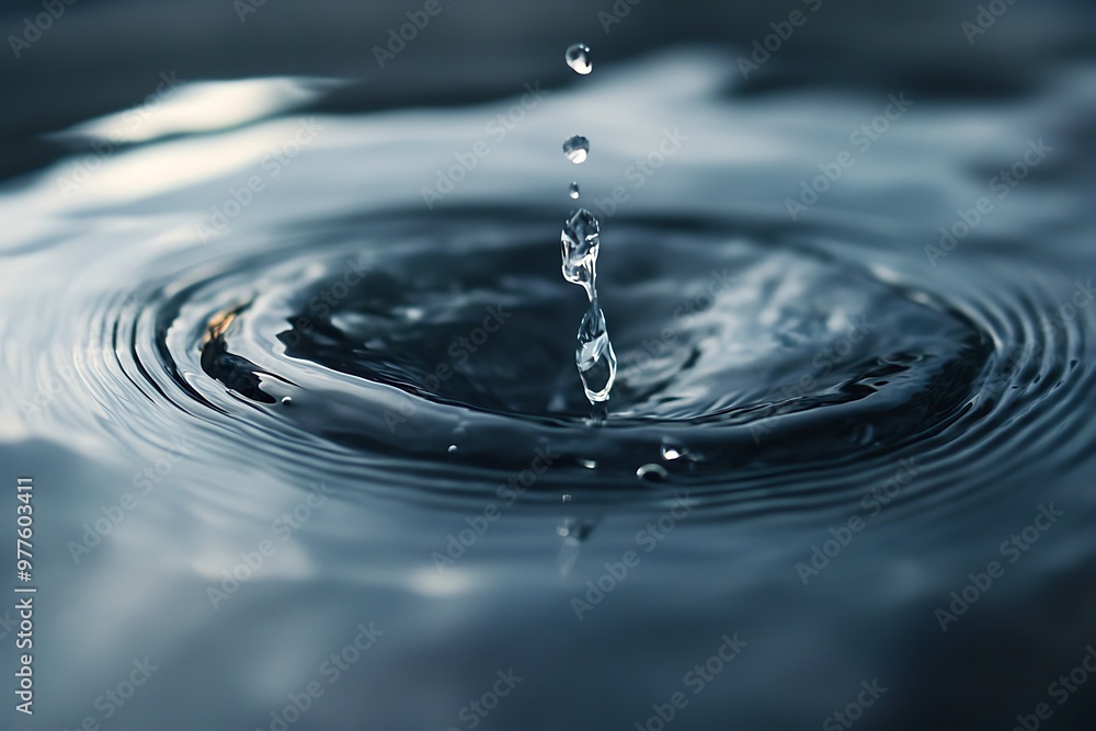 Wall mural Water Droplet Splashing with Ripples Closeup Abstract Photo