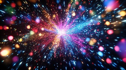 Obraz premium Colorful cosmic explosion showcasing vibrant stars and light in a vast space background during a digital rendering experience
