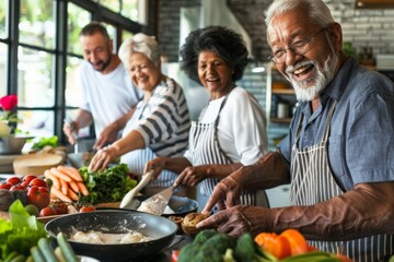 A photo of a group of seniors taking a cooking class