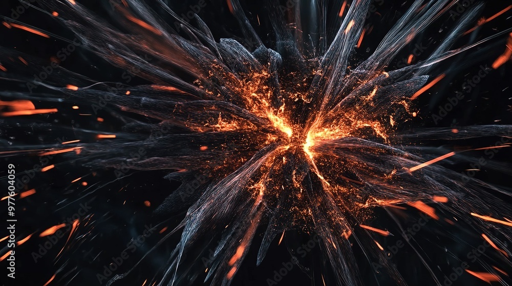 Poster explosive burst of colors and light in a dark environment showcasing dynamic motion and intense ener