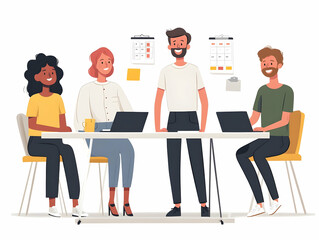 Flat Candid Creative Collaboration Concept: Team Brainstorming Ideas for 2025 with Calendars in a Smart Business Tone - Vector Illustration