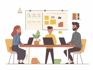 Flat Candid Creative Collaboration: Team Brainstorming Innovative Ideas for 2025 with Calendars in a Dynamic Smart Business Vector Illustration