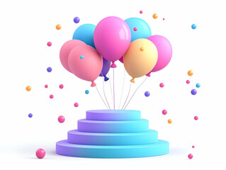 Flat Holographic Balloon Podium Design: A Celebratory Vector Illustration with Ample Copy Space for Business Messaging