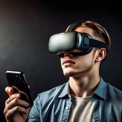 Student Engineer Wearing Virtual Reality Headset Holding Joysticks and Controlling Bionic Limb While Actions Displayed on Screen. Modern Equipment and Computer Science Education in University Concept.