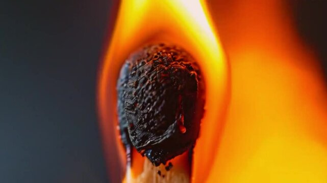 Fiery Matchstick: Intense Close-Up or Burning Match on Black Background