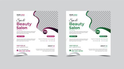 Modern Beauty Spa Salon social media post, Digital marketing promotion ads sales and discount web banner vector template design.