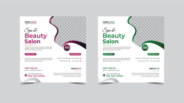 Modern Beauty Spa Salon social media post, Digital marketing promotion ads sales and discount web banner vector template design.