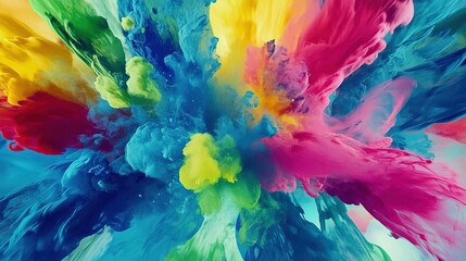 Vibrant explosion of colorful paint swirling together in an abstract composition capturing motion and creativity
