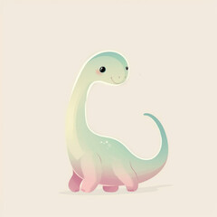 Obraz premium A cute, simple brontosaurus in pastel colors, featuring friendly expression and smooth, rounded body. This charming dinosaur illustration adds whimsical touch to any design