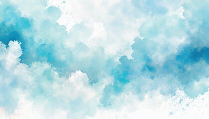 Artistic light blue, cobalt and white watercolor background with abstract cloudy sky concept. Grunge abstract paint splash artwork illustration. Beautiful abstract fog cloudscape wallpaper.