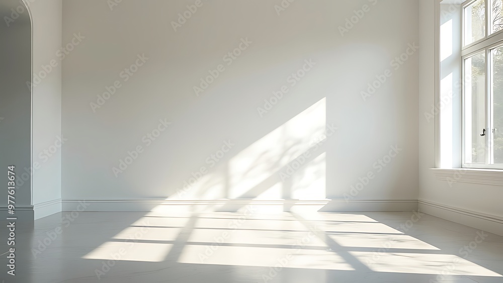 Aufkleber realistic and minimalist blurred natural light windows shadow overlay on wall paper texture abstract
