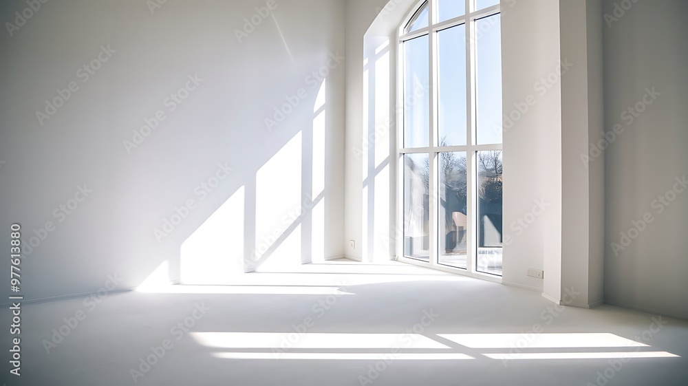 Aufkleber realistic and minimalist blurred natural light windows shadow overlay on wall paper texture abstract