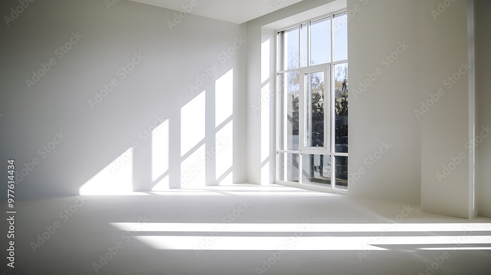 Aufkleber realistic and minimalist blurred natural light windows shadow overlay on wall paper texture abstract