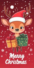Cute Reindeer Gifts and Snowflakes Merry Christmas