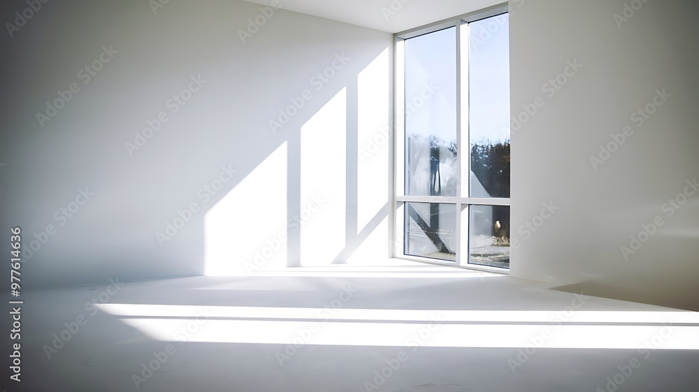Aufkleber realistic and minimalist blurred natural light windows shadow overlay on wall paper texture abstract