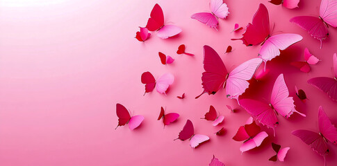 Pink butterfly background with pink butterflies fluttering around. © Minu Mamtaj