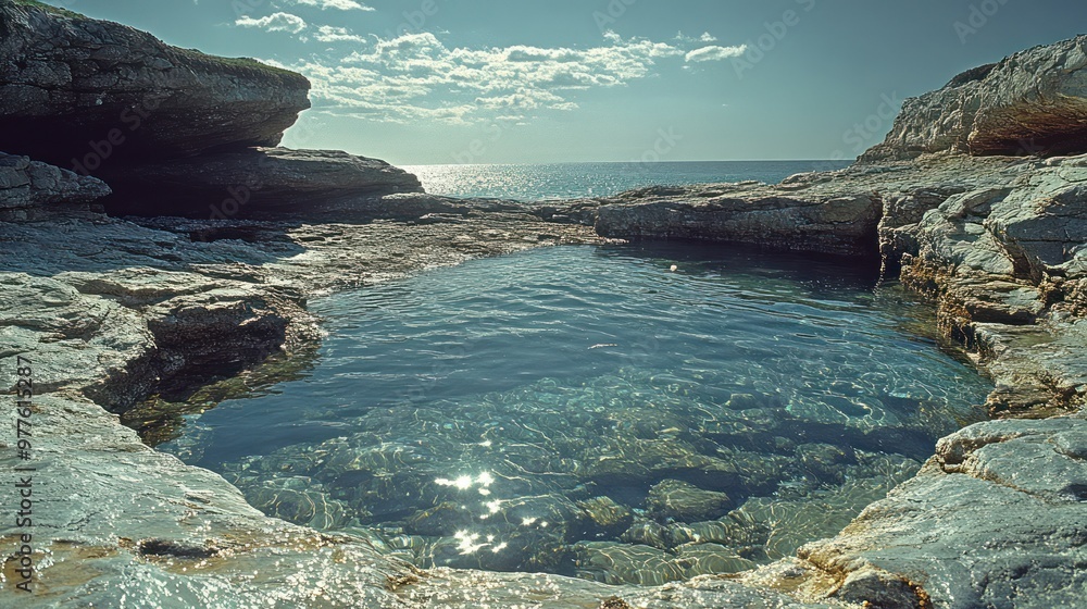 Sticker seawater pool with clear water