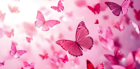 Pink butterfly background with pink butterflies fluttering around. © Minu Mamtaj
