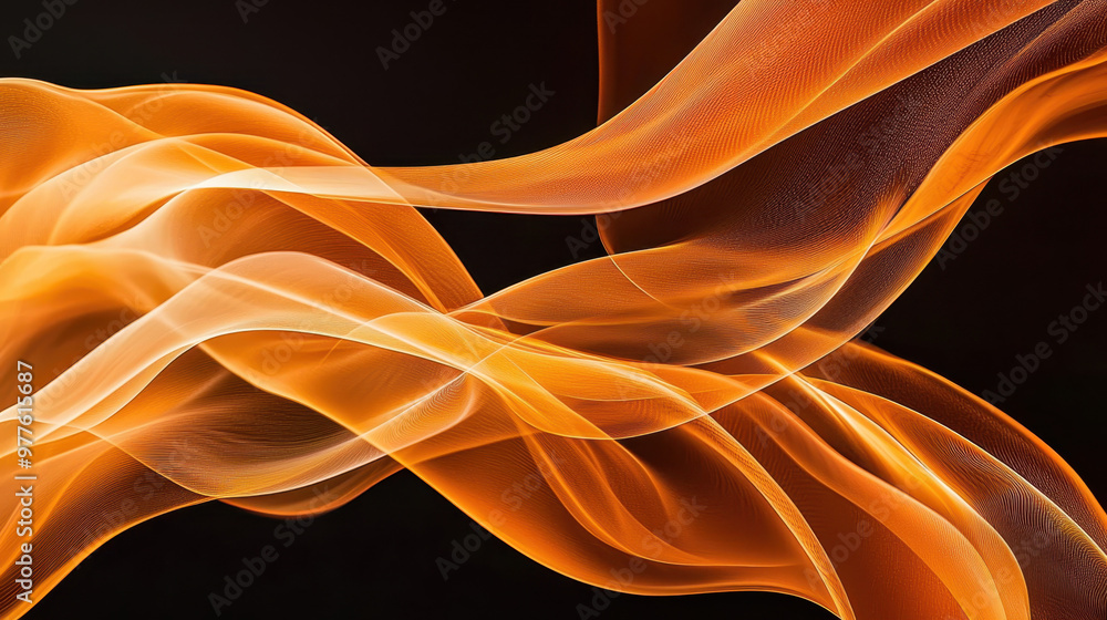 Poster abstract orange and white wavy lines on a black background, creating a dynamic and fluid movement, e