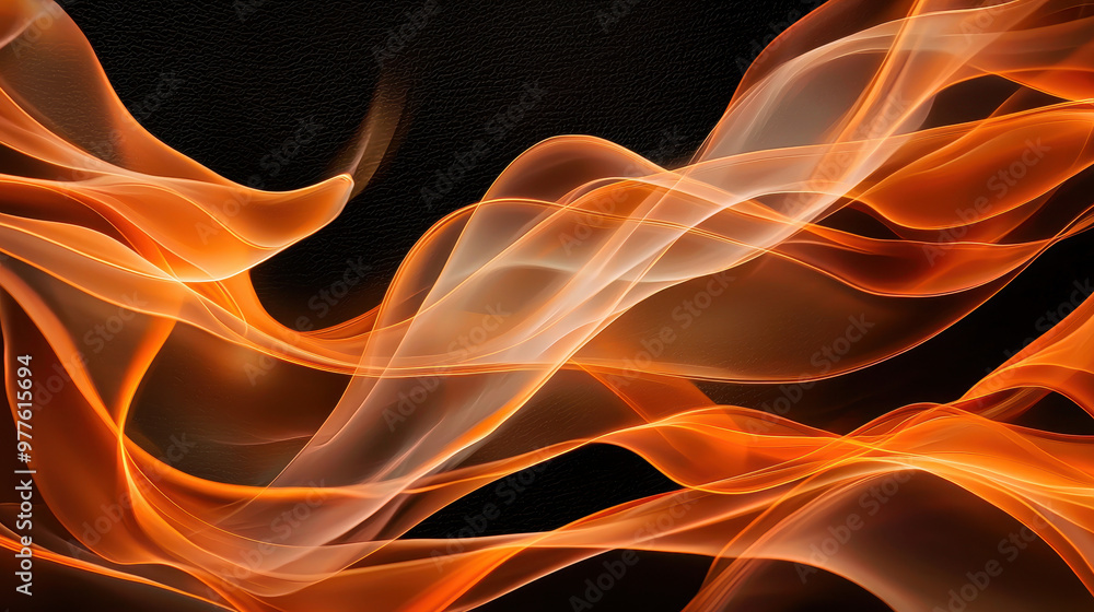 Poster abstract flow of orange and white smoke against a dark textured background, creating a dynamic visua