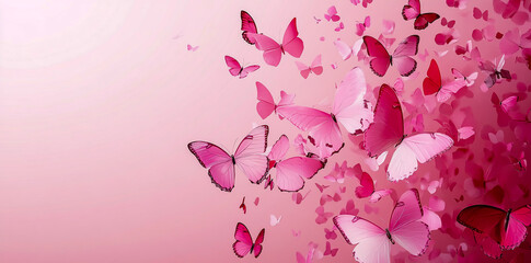 Pink butterfly background with pink butterflies fluttering around. © Minu Mamtaj