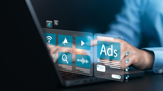 Online sales concept of digital marketing, ad, product ads, promotion of products or services through digital tools. Online advertising concept Internet advertising digital marketing Social media