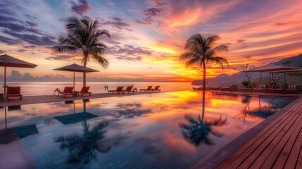 Fototapeta premium Sunset Reflections by the Pool