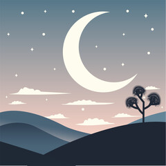 Obraz premium Quiet night view, half moon, Backgroung