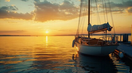 Timeless Wooden Sailboat Moored at Sunset