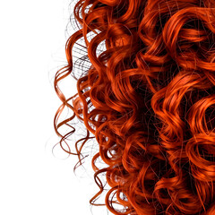 Bright red curly hair on transparent background