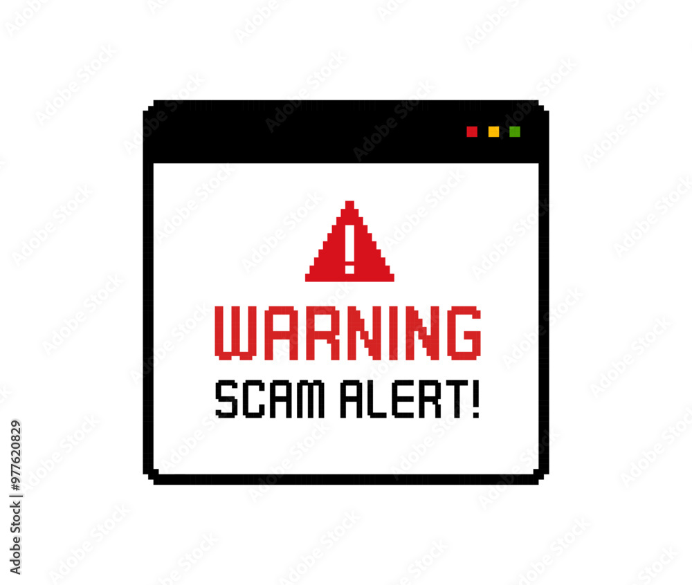 Fototapete warnin gscam - message window in retro 8-bit style game. vintage video game sign caution message. we