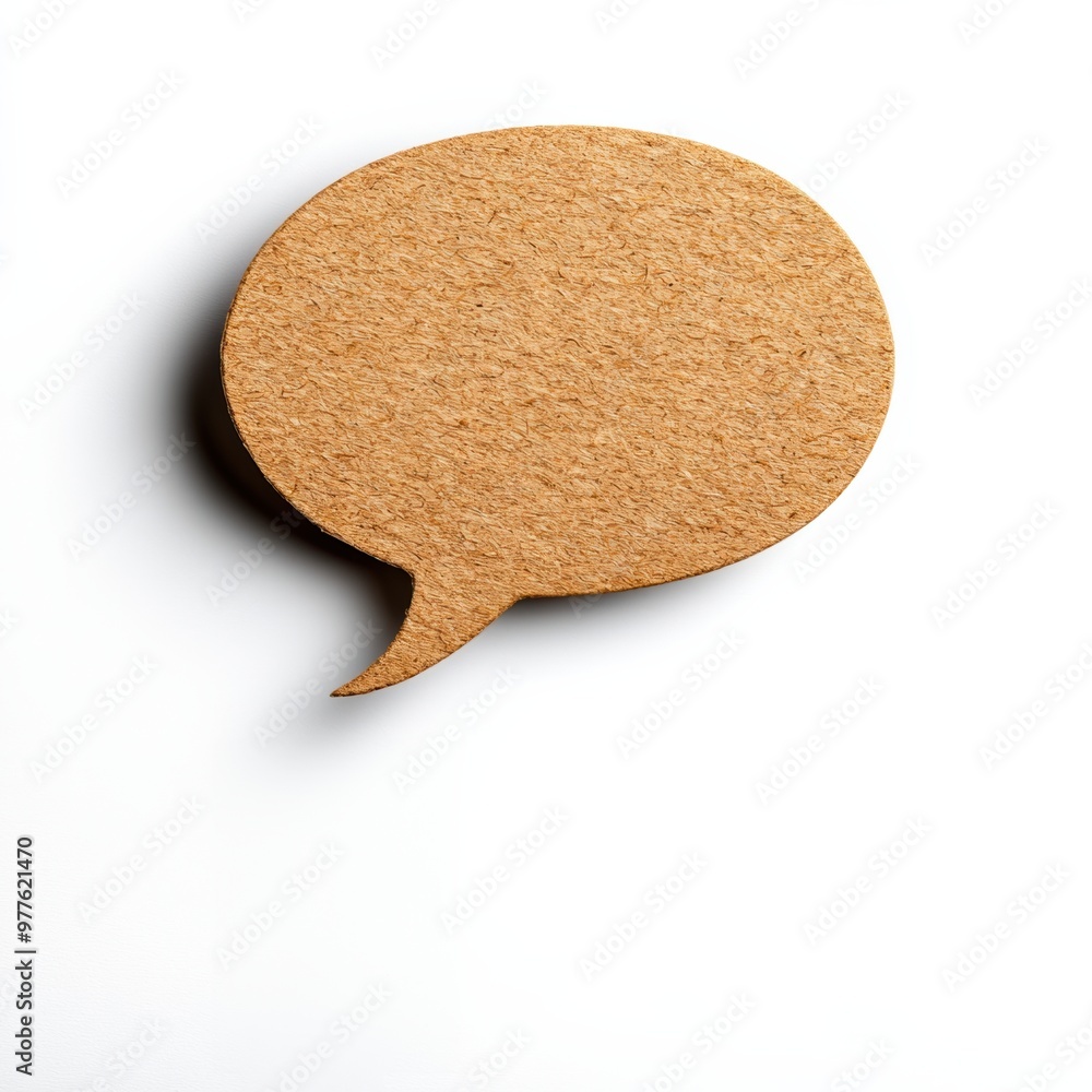Poster a simple cork speech bubble on a white background, perfect for adding text or showcasing communicati